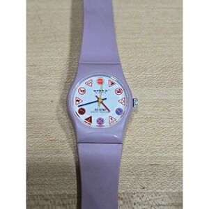 Vintage Nelsonic "Watch-It" Watch Road‎ Signs Purple Band New Battery 80s 90s